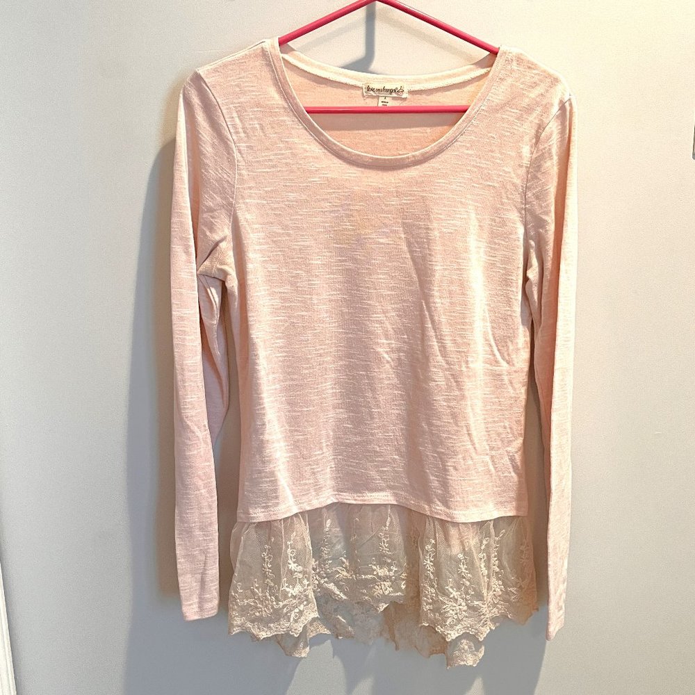 Blush Pink Top with Lace Hem LARGE